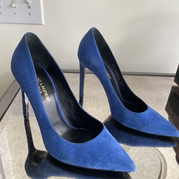 Saint Laurent Anja D'orsay Pointy Toe Pump BLUE SUEDE - Picture 1 of 14
